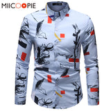 Men Long Sleeve Shirt Spring Floral Striped Plaid Printed