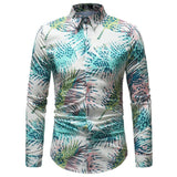 Men Long Sleeve Shirt Spring Floral Striped Plaid Printed