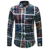 Men Long Sleeve Shirt Spring Floral Striped Plaid Printed