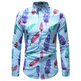 Men Long Sleeve Shirt Spring Floral Striped Plaid Printed