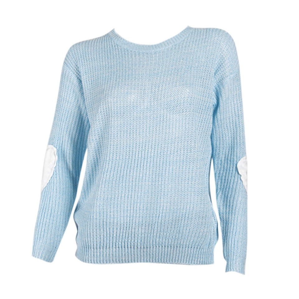 Heart Pattern Patchwork Long Sleeve Round Neck