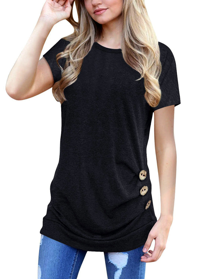 Round Neck Short Sleeve Button Splice Shirt