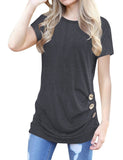 Round Neck Short Sleeve Button Splice Shirt