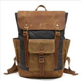 Oil Wax Canvas Cow Leather Backpacks Unisex Waterproof