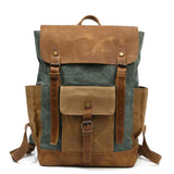 Oil Wax Canvas Cow Leather Backpacks Unisex Waterproof