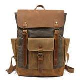 Oil Wax Canvas Cow Leather Backpacks Unisex Waterproof