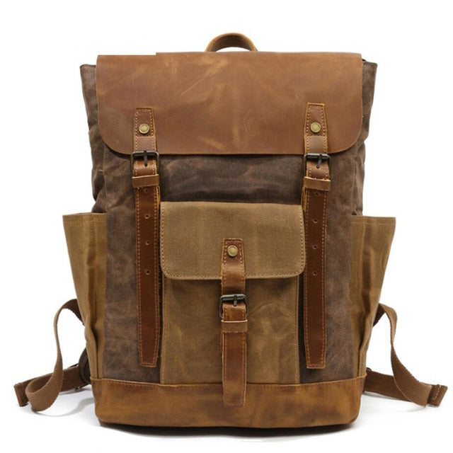 Oil Wax Canvas Cow Leather Backpacks Unisex Waterproof