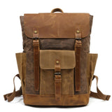 Oil Wax Canvas Cow Leather Backpacks Unisex Waterproof