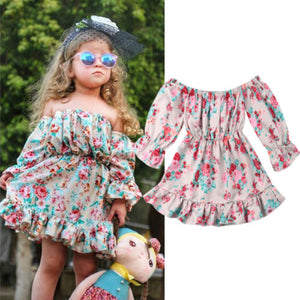 Floral Dress Off Shoulder Toddler Flare Long Sleeve