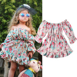 Floral Dress Off Shoulder Toddler Flare Long Sleeve